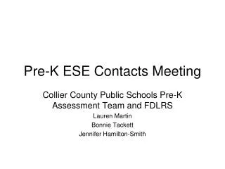 Pre-K ESE Contacts Meeting