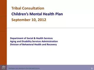 Department of Social &amp; Health Services Aging and Disability Services Administration Division of Behavioral Health an