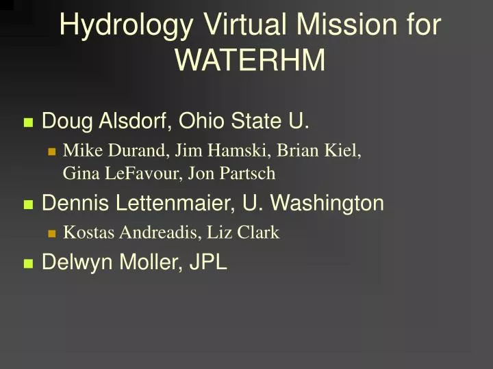 hydrology virtual mission for waterhm