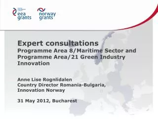 Expert consultations Programme Area 8/Maritime Sector and Programme Area/21 Green Industry Innovation Anne Lise Ro