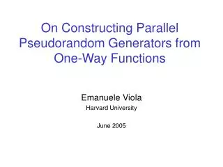 On Constructing Parallel Pseudorandom Generators from One-Way Functions