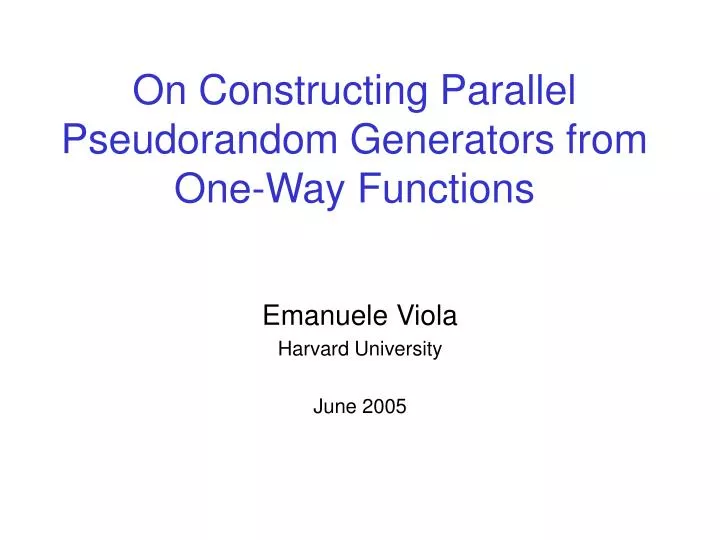 on constructing parallel pseudorandom generators from one way functions