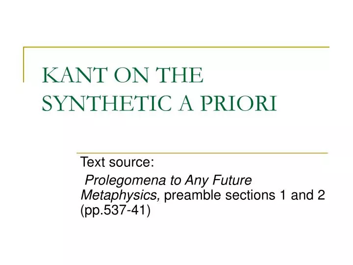 kant on the synthetic a priori