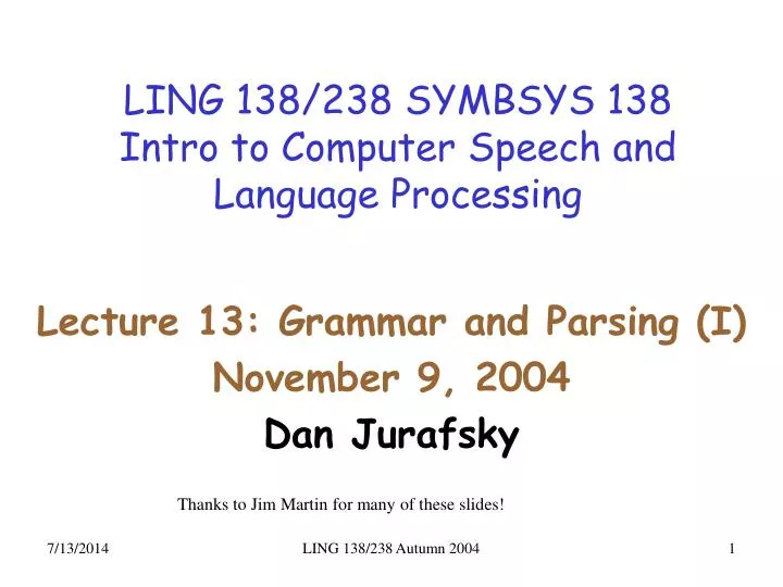 ling 138 238 symbsys 138 intro to computer speech and language processing