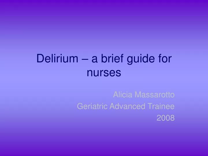 delirium a brief guide for nurses