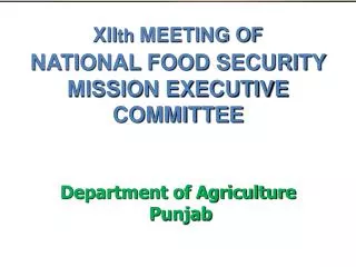 XII th MEETING OF NATIONAL FOOD SECURITY MISSION EXECUTIVE COMMITTEE Department of Agriculture Punjab