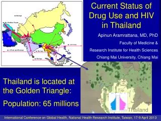 Thailand is located at the Golden Triangle: Population: 65 millions