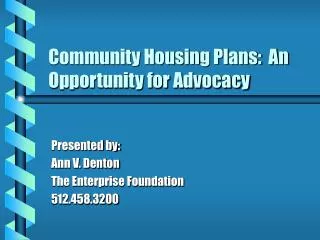 Community Housing Plans: An Opportunity for Advocacy