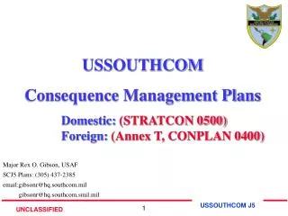 Major Rex O. Gibson, USAF SCJ5 Plans: (305) 437-2385 email:gibsonr@hq.southcom.mil gibsonr@hq.southcom.smil.mi