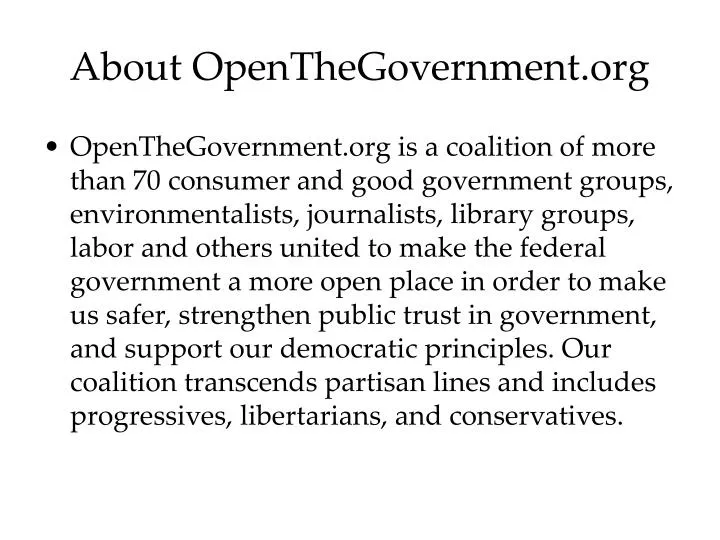 about openthegovernment org