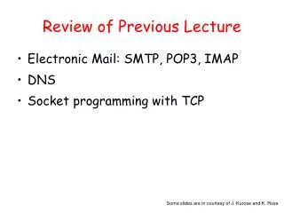 Review of Previous Lecture