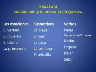 Repaso G vocabulario y el presente progresivo