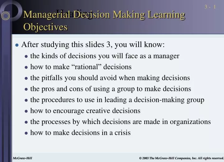 managerial decision making learning objectives