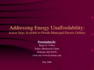 Addressing Energy Unaffordability: Action Steps Available to Florida Municipal Electric Utilities