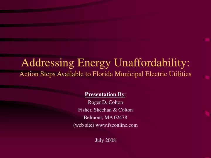 addressing energy unaffordability action steps available to florida municipal electric utilities