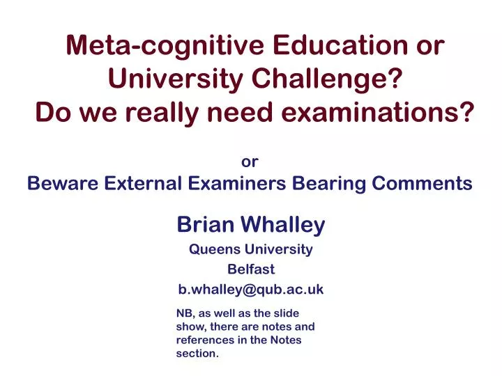 meta cognitive education or university challenge