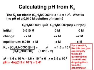 Calculating pH from K a