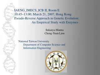Sukanya Manna Cheng-Yuan Liou National Taiwan University Department of Computer Science and Information E