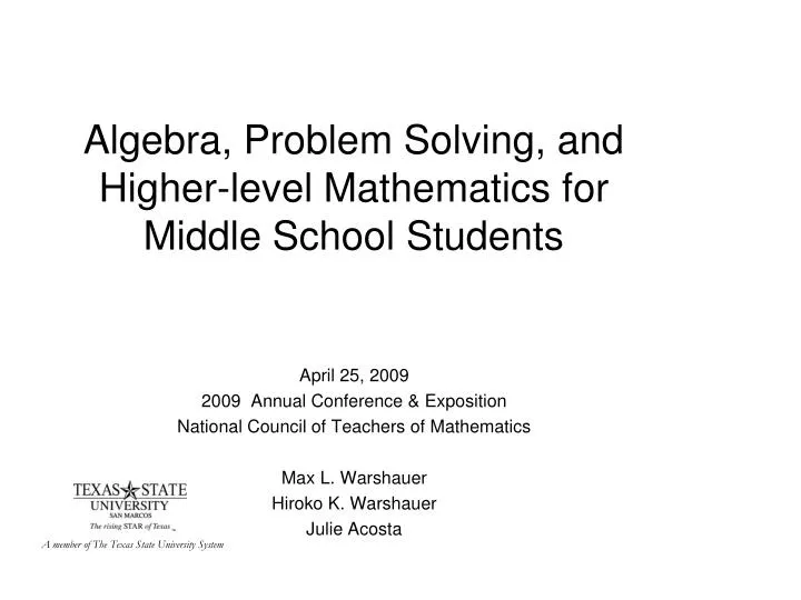 algebra problem solving and higher level mathematics for middle school students