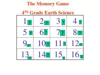 The Memory Game 4 Th Grade Earth Science