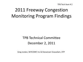 2011 Freeway Congestion Monitoring Program Findings