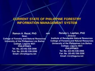 CURRENT STATE OF PHILIPPINE FORESTRY INFORMATION MANAGEMENT SYSTEM