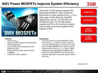 300V Power MOSFETs Improve System Efficiency