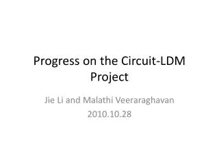 Progress on the Circuit-LDM Project