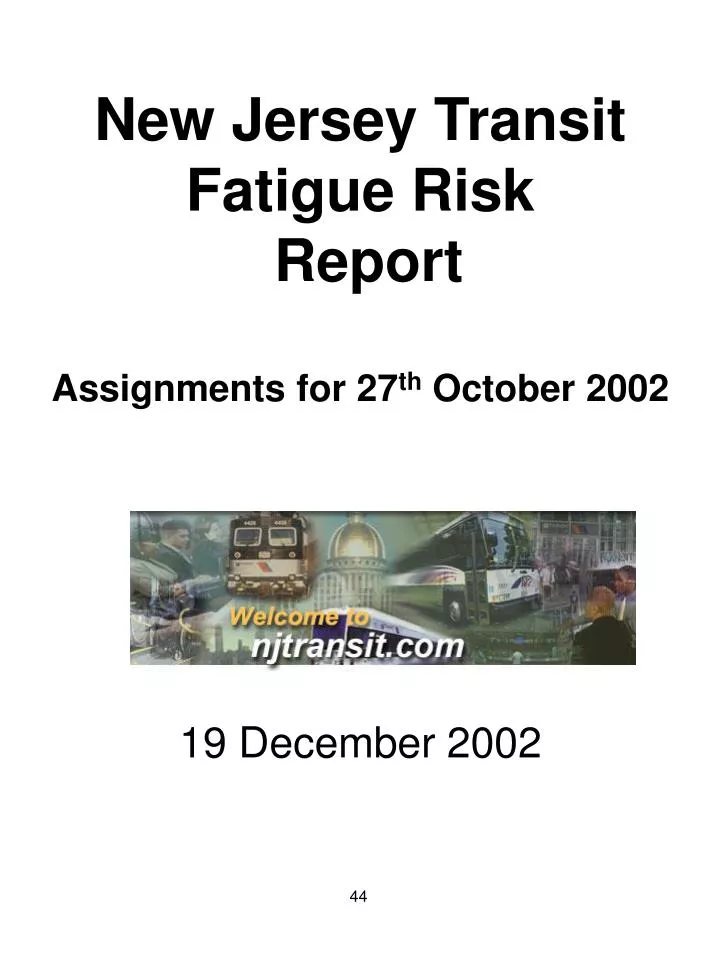 new jersey transit fatigue risk report assignments for 27 th october 2002