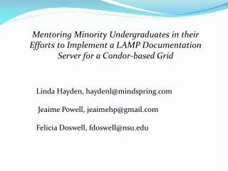 Mentoring Minority Undergraduates in their Efforts to Implement a LAMP Documentation Server for a Condor-based Grid