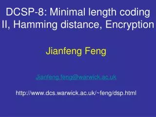 DCSP-8: Minimal length coding II, Hamming distance, Encryption