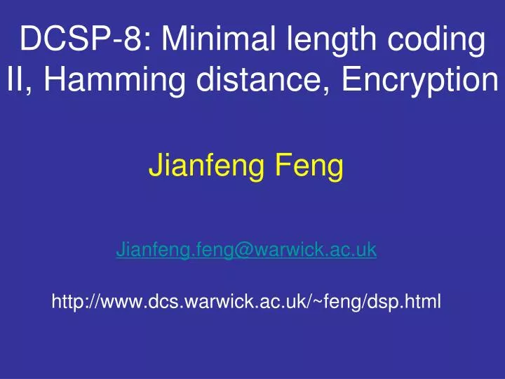dcsp 8 minimal length coding ii hamming distance encryption