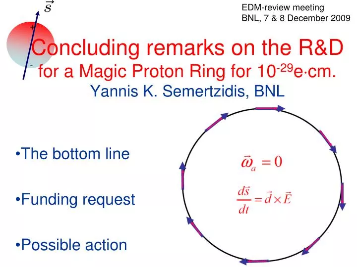concluding remarks on the r d for a magic proton ring for 10 29 e cm yannis k semertzidis bnl