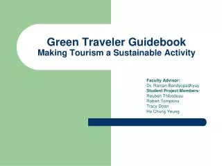 Green Traveler Guidebook Making Tourism a Sustainable Activity