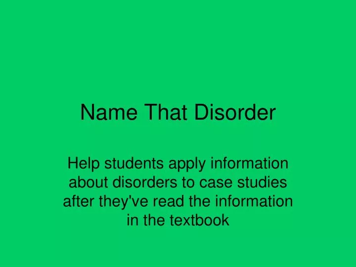 name that disorder
