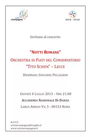 “Notti Romane” Orchestra di Fiati del Conservatorio “Tito Schipa ” – Lecce Direttore: Giovanni Pellegrini