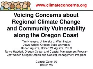 Voicing Concerns about Regional Climate Change and Community Vulnerability along the Oregon Coast