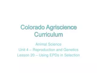 Colorado Agriscience Curriculum