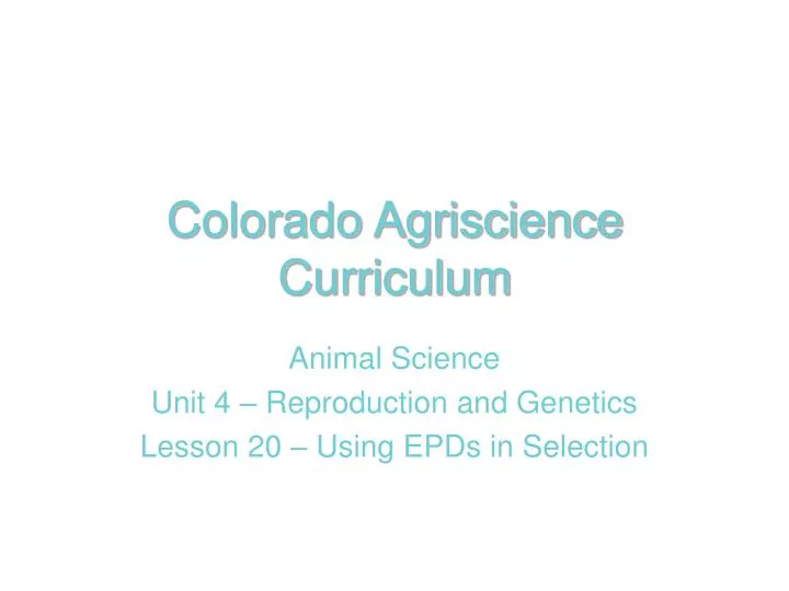colorado agriscience curriculum