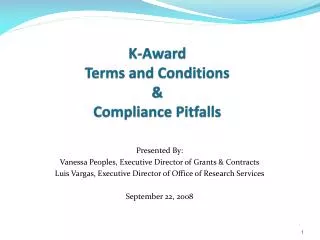 K-Award Terms and Conditions &amp; Compliance Pitfalls