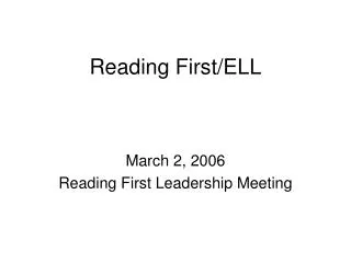 Reading First/ELL
