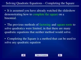 Solving Quadratic Equations – Completing the Square