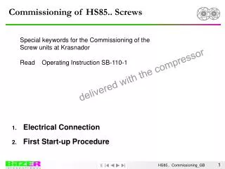 Special keywords for the Commissioning of the Screw units at Krasnador Read Operating Instruction SB-110-1