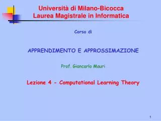 Università di Milano-Bicocca Laurea Magistrale in Informatica