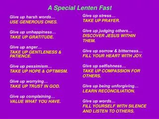 A Special Lenten Fast