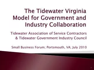 The Tidewater Virginia Model for Government and Industry Collaboration