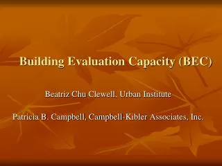 Building Evaluation Capacity (BEC)