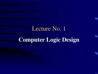 Lecture No. 1