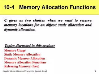 10-4 Memory Allocation Functions