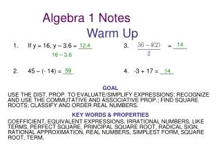 Algebra 1 Notes